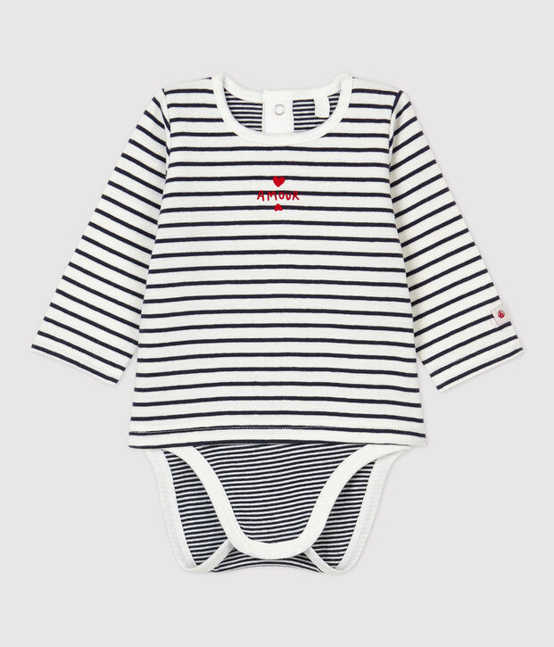 Baby-Body aus Bio-Baumwolle mit Marinestreifen weiss/blau