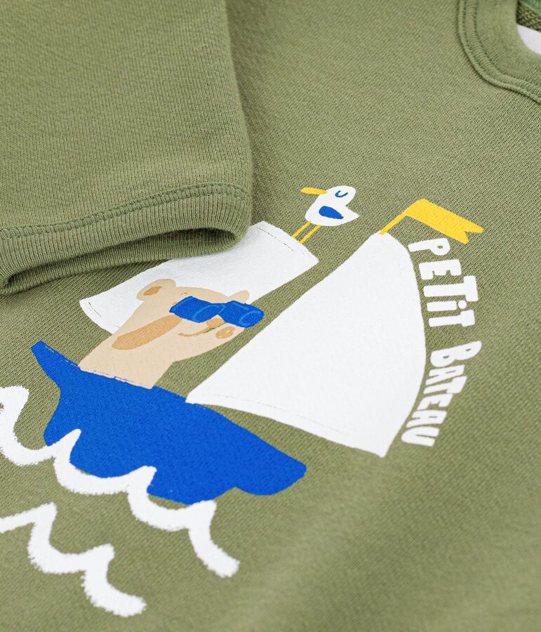 Baby-Baumwoll-Kapuzenpullover mit Muster gr&uuml;n OLIVINE