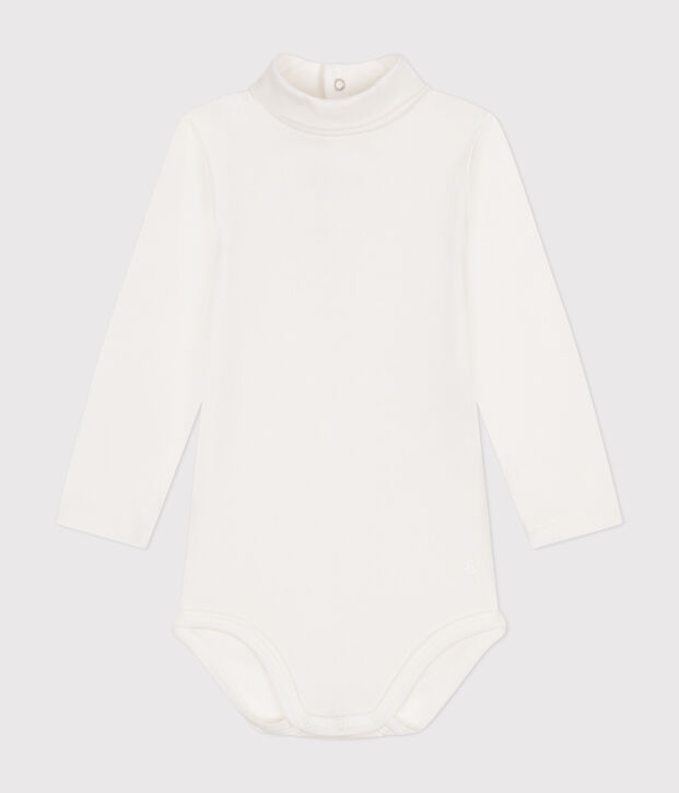 Lang&auml;rmeliger Baby-Body aus Baumwolle mit Rollkragen weiss