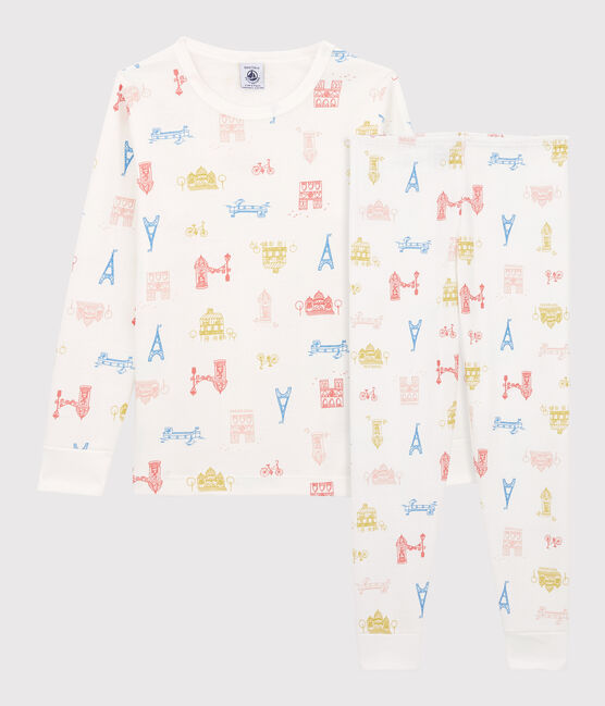 Kinderpyjama Paris aus Baumwolle weiss MARSHMALLOW/weiss MULTICO