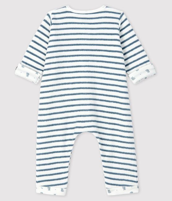 Langer Baby-Overall gestreift aus Bouclé-Frottier weiss MARSHMALLOW/blau ASTRO