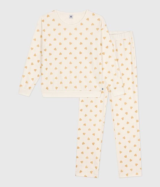 Damen-Pyjama aus Baumwolle mit goldfarbenen Herzen MILK/ DORE