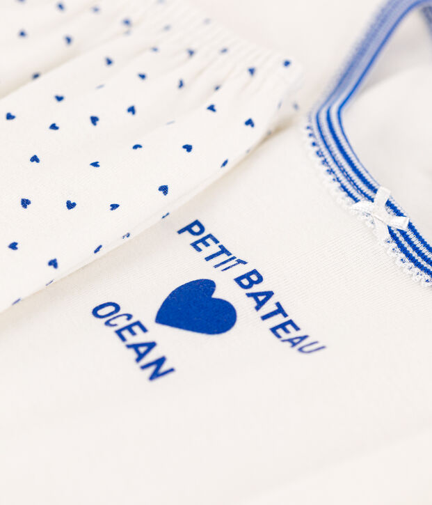 Kinderpyjama aus Baumwolle f&uuml;r M&auml;dchen weiss/blau
