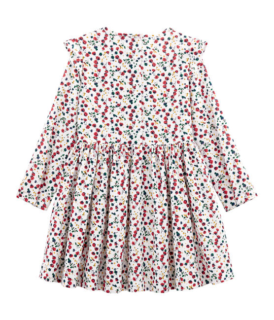 Gemustertes Kleid Mädchen weiss MARSHMALLOW/weiss MULTICO