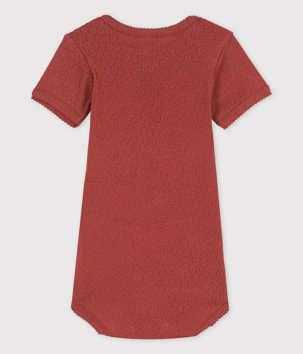 Kurz&auml;rmeliger Baby-Body aus Ajour-Strick braun
