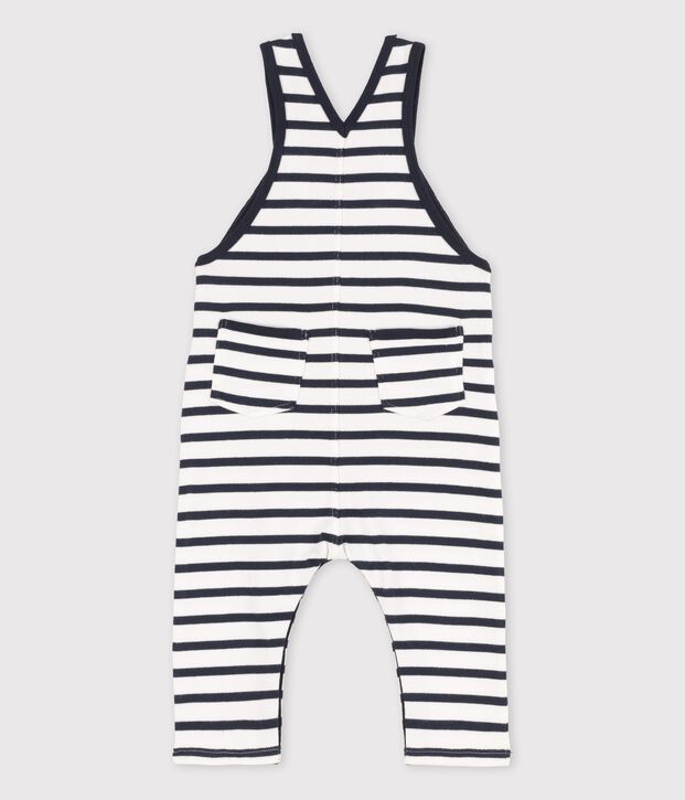 Lange Baby-Latzhose aus Bio-Jersey weiss/blau