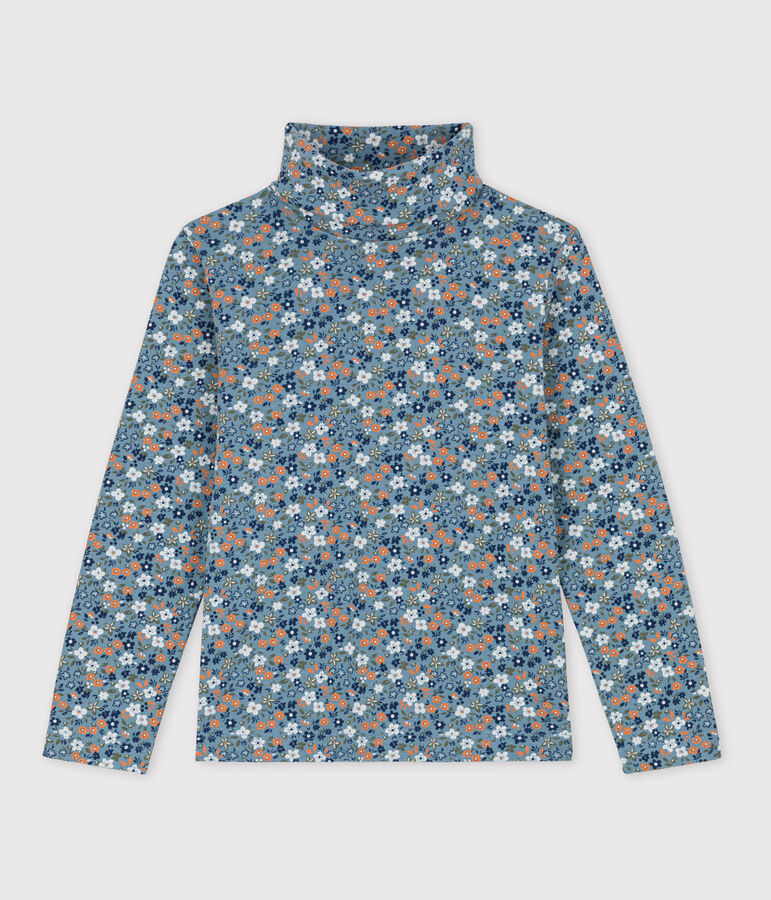 Kinder-Unterziehpullover aus Baumwolle f&uuml;r M&auml;dchen, mit Blumenmuster blau/vielfarbig