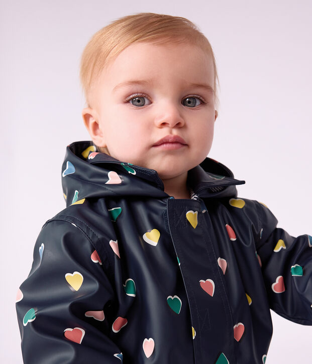Ikonische Baby-Regenjacke mit Herzmotiv blau/vielfarbig