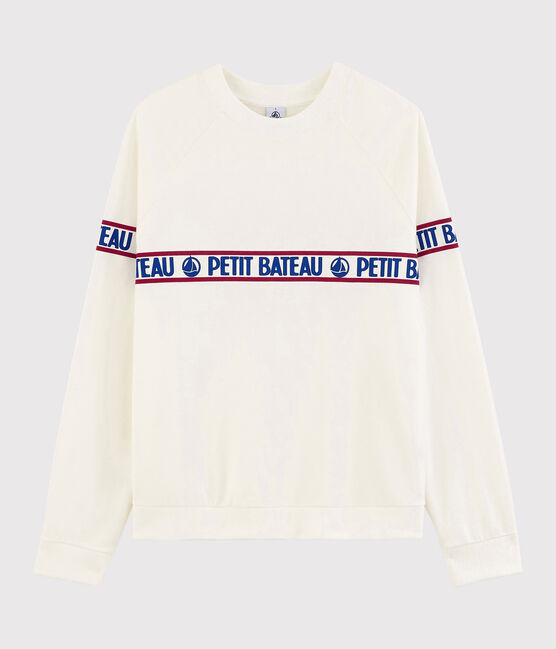 Sweatshirt aus leichtem Molton Damen weiss MARSHMALLOW