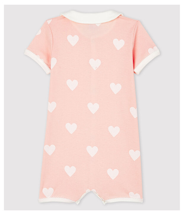 Rosafarbener Baby-Einteiler aus Bio-Baumwolle mit Herzchen-Motiv f&uuml;r M&auml;dchen rosa/weiss