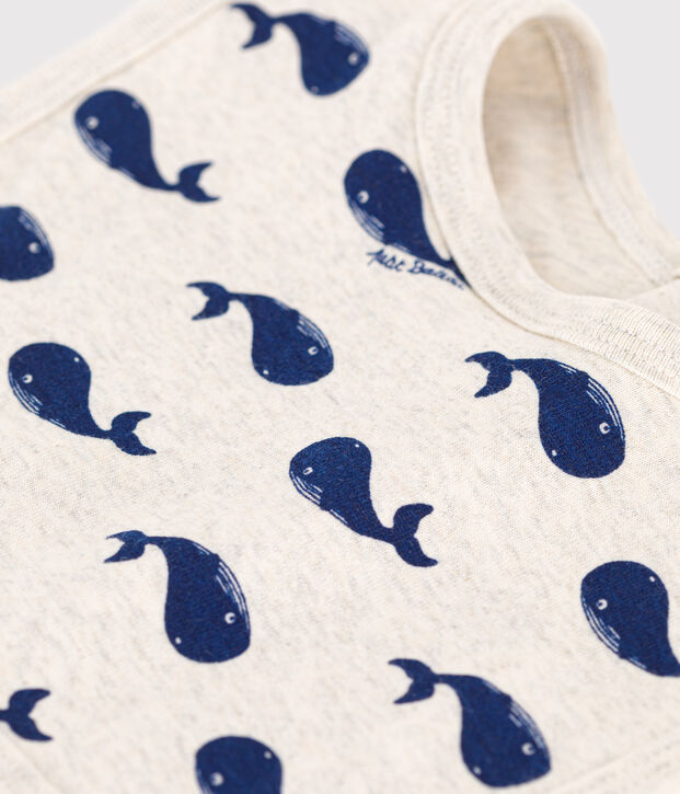 Einzelnes L&auml;tzchen aus Baumwolle mit Walmotiv beige/blau