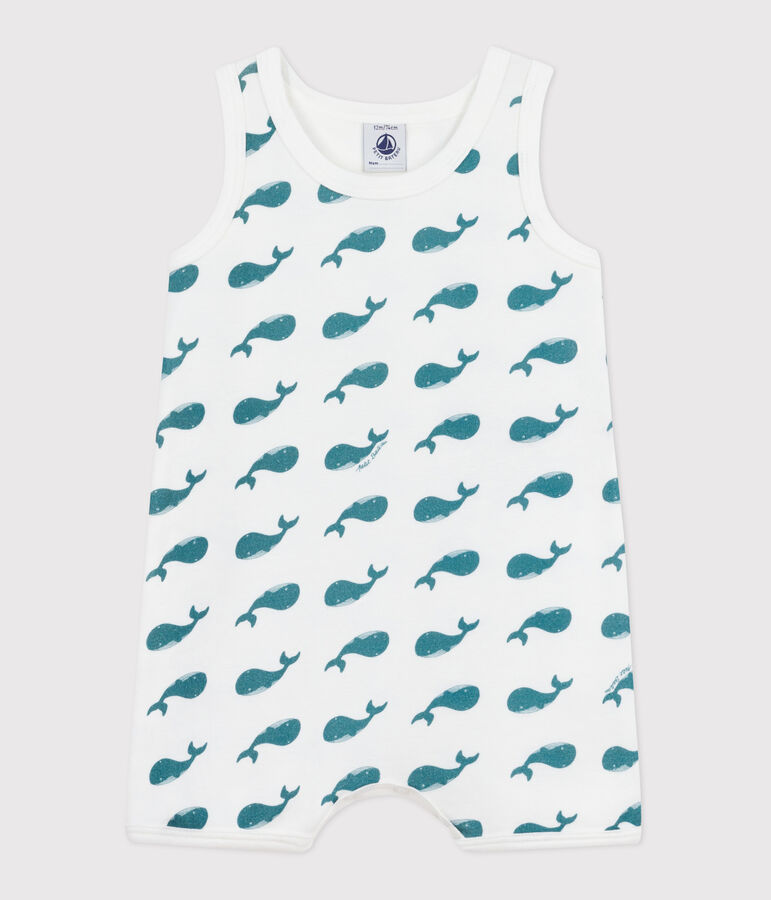 Baby-Kurzoverall aus Baumwolle mit Walen weiss/gr&uuml;n