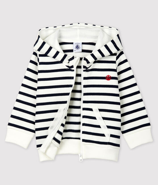 Baby-Kapuzensweatshirt aus Jersey für Jungen weiss MARSHMALLOW/blau SMOKING