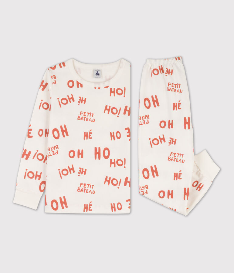 Kinderpyjama aus Molton f&uuml;r Jungen weiss/rosa