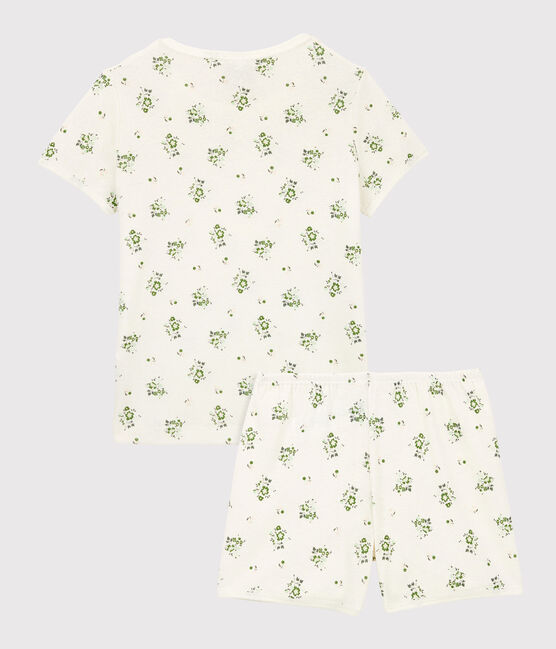 Kinder-Kurzpyjama aus Baumwolle und Leinen für Mädchen weiss MARSHMALLOW/weiss MULTICO