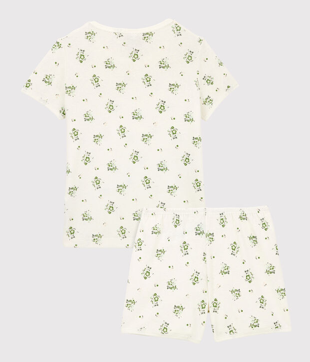 Kinder-Kurzpyjama aus Baumwolle und Leinen f&uuml;r M&auml;dchen weiss/vielfarbig
