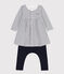 Baby-Kleid und -Leggings aus Baumwolle für Mädchen weiss MARSHMALLOW/blau SMOKING