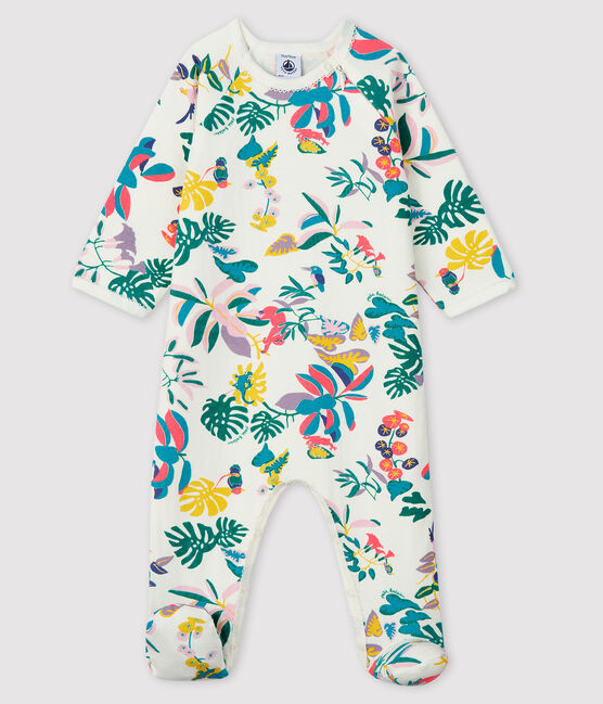 Baby-Strampler aus Doppeljersey mit Reißverschluss-Öffnung für Mädchen weiss MARSHMALLOW/weiss MULTICO