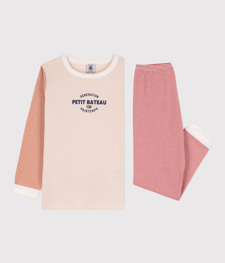 Kinderpyjama aus Baumwolle mit Ringelstreifen rosa SALINE/weiss MULTICO