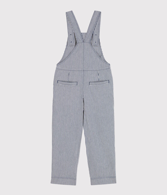 Kinderlatzhose aus gestreiftem Baumwollcanvas für Mädchen blau MEDIEVAL/weiss MARSHMALLOW