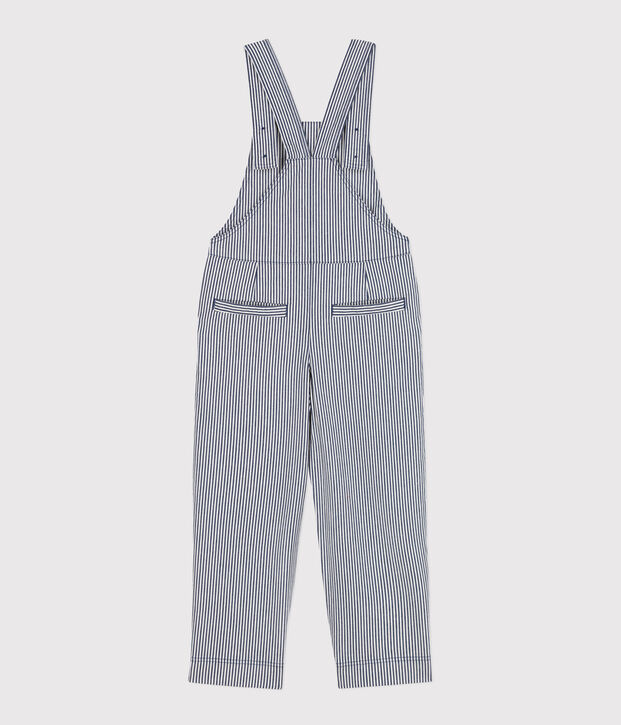 Kinderlatzhose aus gestreiftem Baumwollcanvas f&uuml;r M&auml;dchen blau/weiss