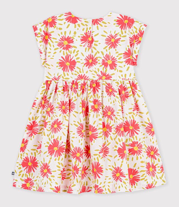 Kurz&auml;rmeliges Kinder-Kleid aus Baumwolle mit Blumenmuster weiss/vielfarbig