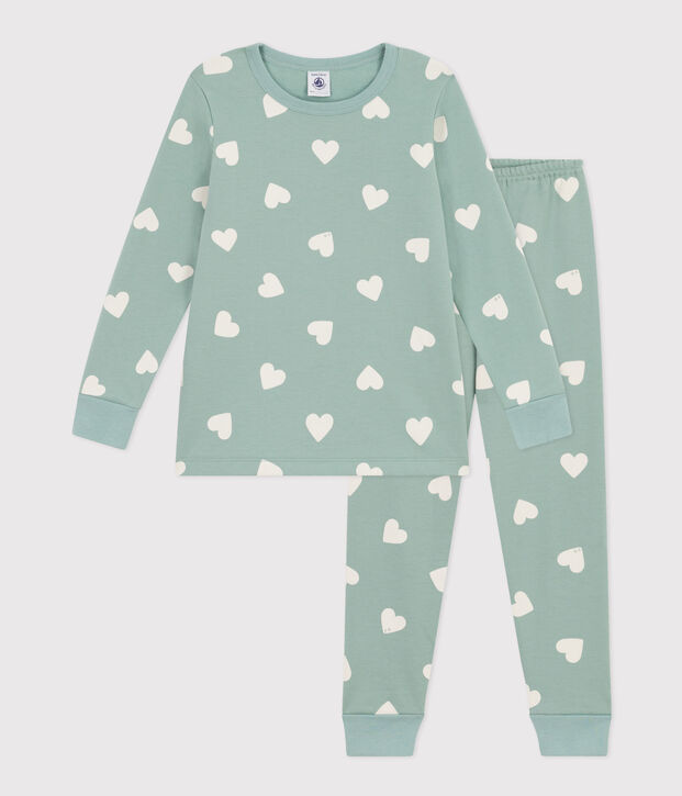 Pyjama aus Molton mit Herzmotiv f&uuml;r kleine M&auml;dchen/kleine Jungen gr&uuml;n/naturfarben