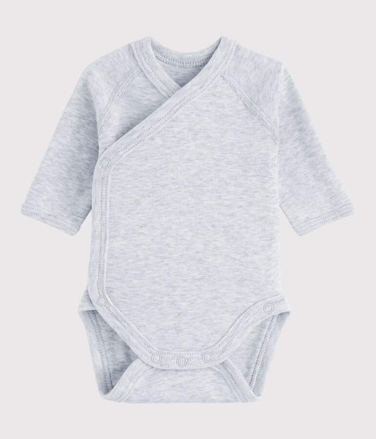 Lang&auml;rmeliger Baby-Body in Wickelform M&auml;dchen/Jungen grau