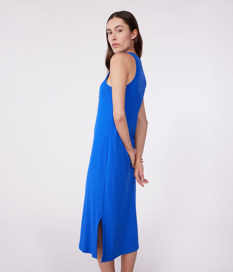 Damen Tanktop-Kleid in Midil&auml;nge aus Baumwolle blau
