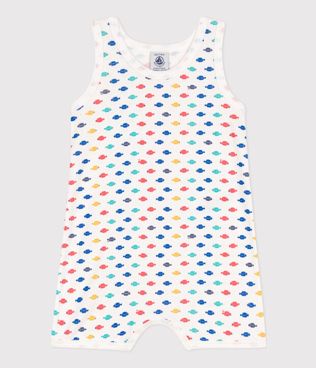 Baby-Kurzoverall aus Baumwolle mit Meerestieren weiss/vielfarbig