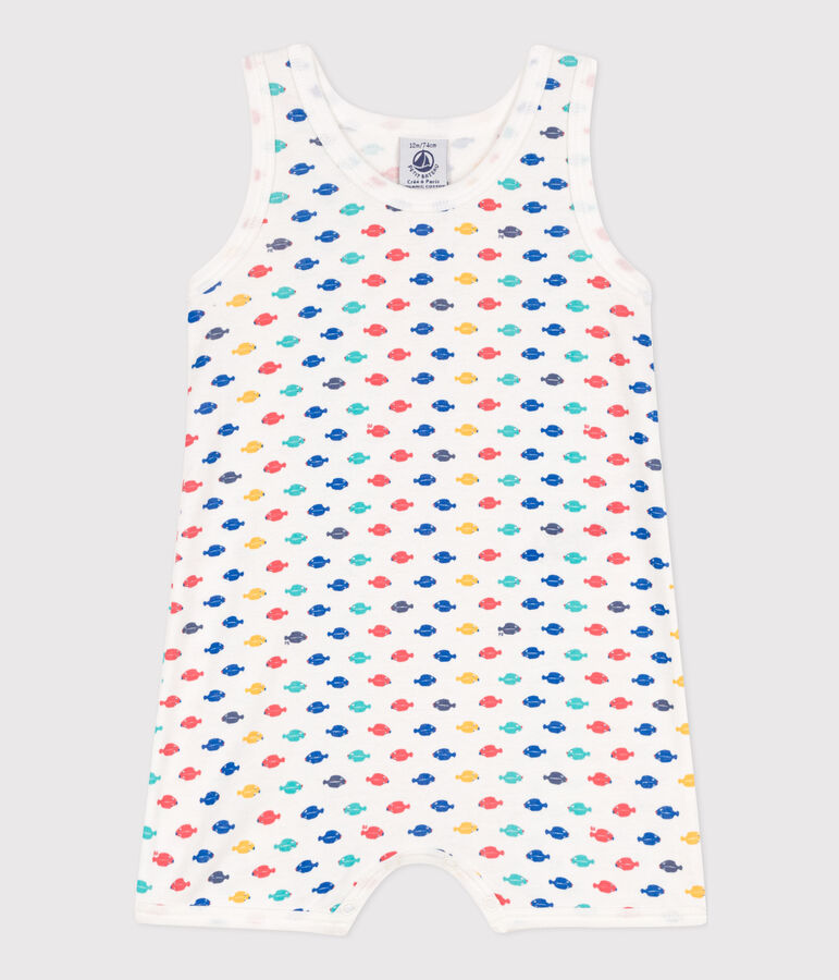 Baby-Kurzoverall aus Baumwolle mit Meerestieren weiss/vielfarbig