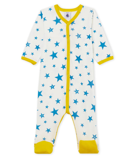 Baby-Strampler ohne Füße aus Rippstrick für Jungen weiss MARSHMALLOW/blau ALASKA