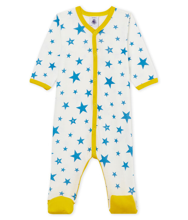 Baby-Strampler ohne F&uuml;&szlig;e aus Rippstrick f&uuml;r Jungen weiss/blau
