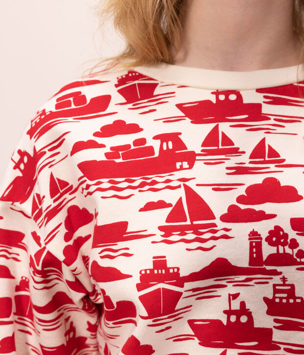 Sweatshirt aus Baumwolle f&uuml;r Damen naturfarben/rot