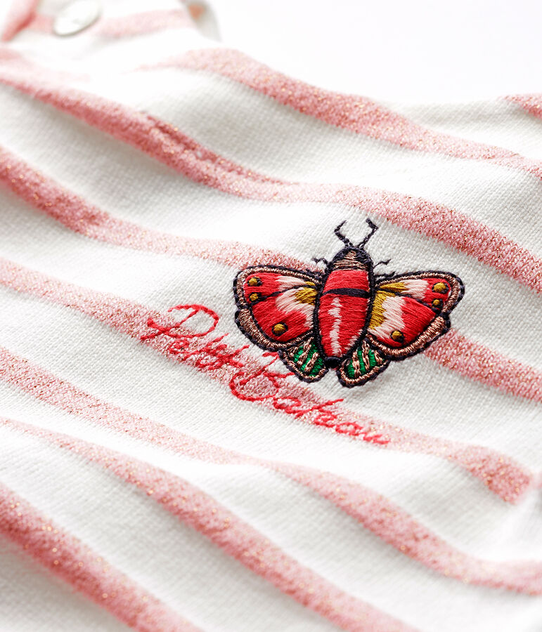 Kurz&auml;rmeliges gestreiftes Babykleid f&uuml;r M&auml;dchen weiss MARSHMALLOW/rosa JOLI BRILLANT