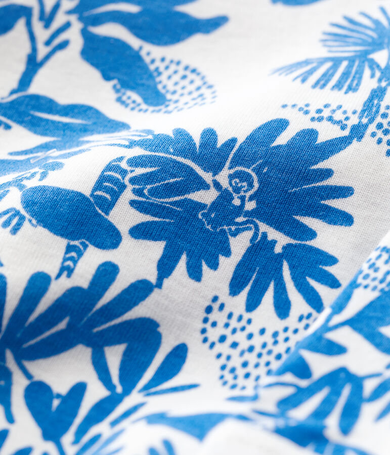 Baby-Strampler ohne F&uuml;&szlig;e aus Baumwolle mit Pflanzenmuster weiss MARSHMALLOW/blau BRASIER