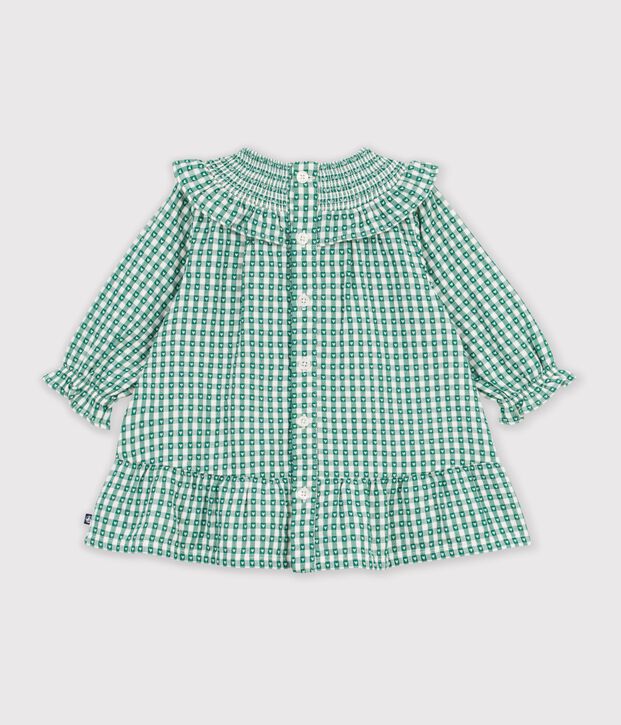 Lang&auml;rmeliges Baby-Kleid aus Baumwolle mit Vichy-Muster gr&uuml;n/weiss