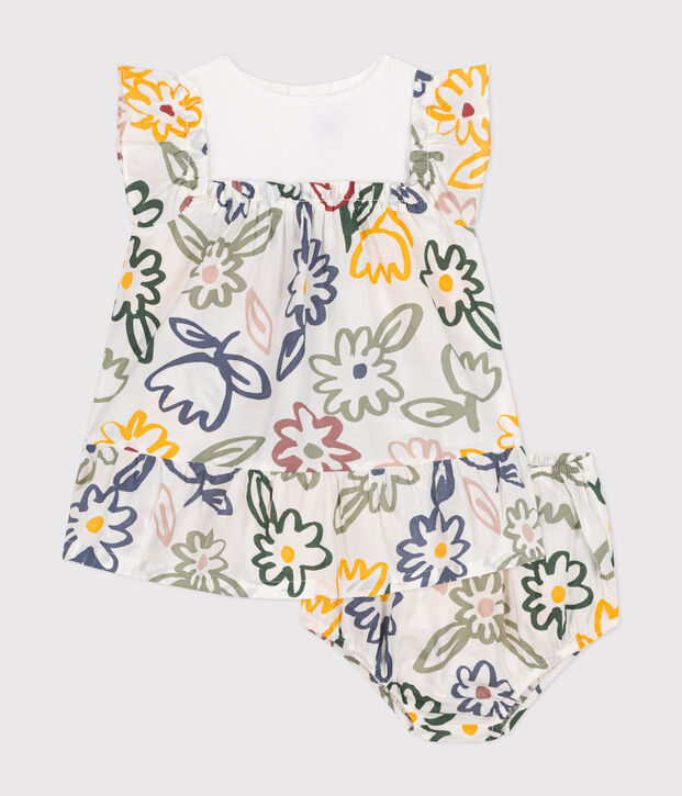 Kurz&auml;rmeliges Baby-Kleid mit Bloomer aus Popeline weiss/vielfarbig