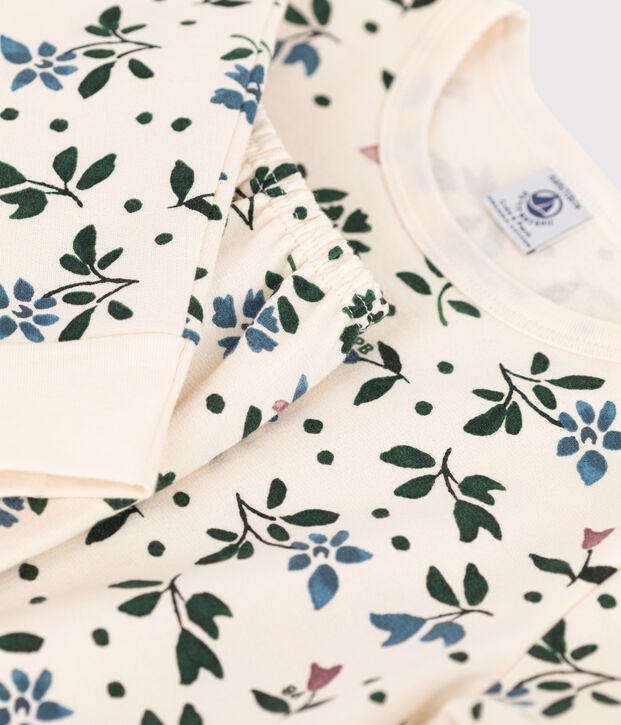 Kinderpyjama aus Molton mit Blumenmotiv f&uuml;r M&auml;dchen naturfarben/vielfarbig