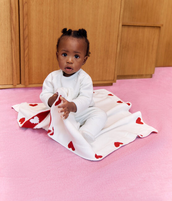 Newborn Baby-Decke aus Baumwolle weiss MARSHMALLOW/rot TERKUIT