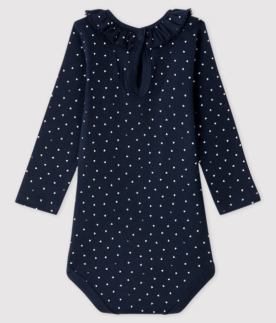 Langärmliger Baby-Body für Mädchen blau SMOKING/weiss MULTICO