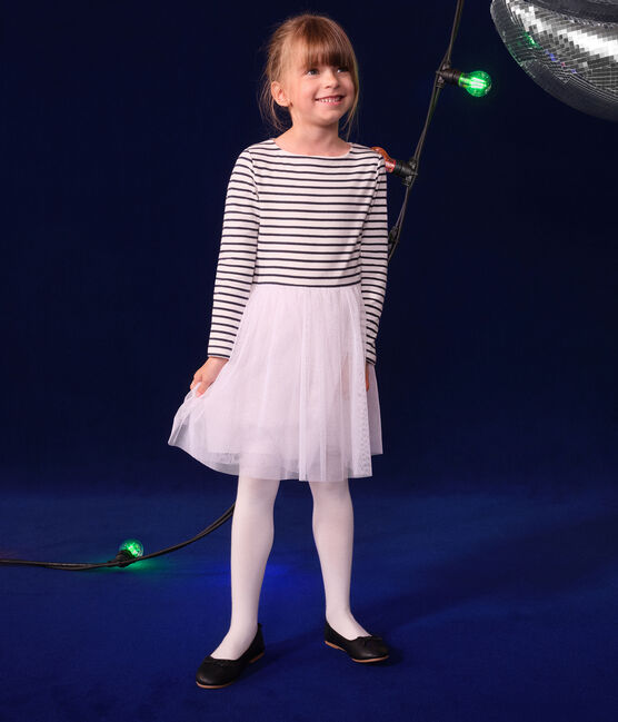 Kinder Kleid aus Doppeljersey und Tüll für Mädchen weiss MARSHMALLOW/weiss MULTICO
