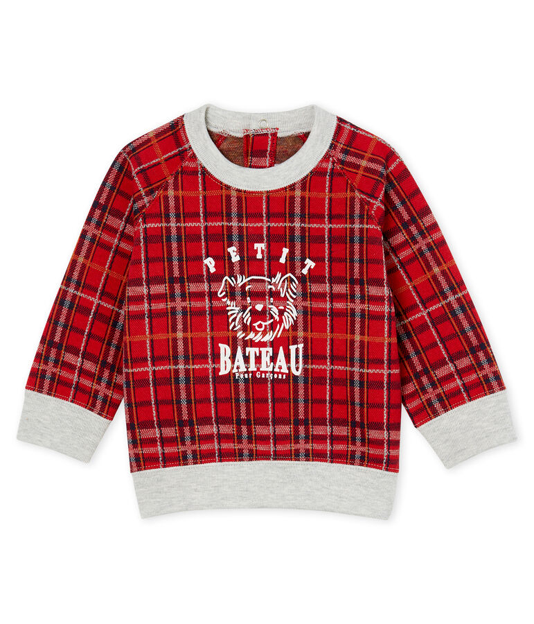 Kariertes Baby-Strick-Sweatshirt f&uuml;r Jungen rot TERKUIT/weiss MULTICO CN