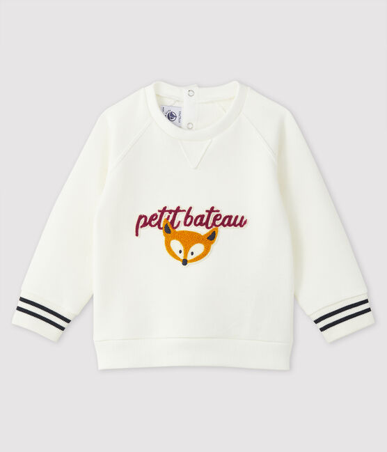 Gemustertes Baby-Sweatshirt für Jungen weiss MARSHMALLOW