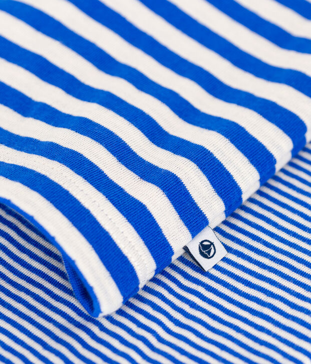 Kinder-Pyjama aus Doppeljersey mit Streifen blau/naturfarben