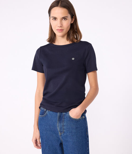 Kultiges Damen-T-Shirt mit Admiralskragen aus Baumwolle  blau SMOKING