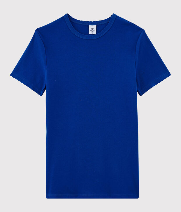 Klassisches Damen-T-Shirt aus Baumwolle mit Rundhalsausschnitt blau