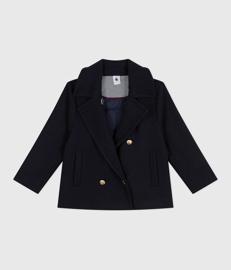 Kinder-Caban aus einfarbiger Schurwolle blau