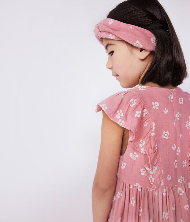 &Auml;rmelloses Kinder-Kleid aus Baumwolle mit Blumenmuster rosa/weiss