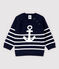 Baby-Pullover aus Baumwollstrick mit Leinenanteil Jungen blau SMOKING/weiss MARSHMALLOW